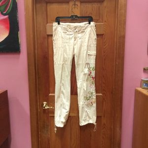 Younique Khaki Pants with Flower Embroidery